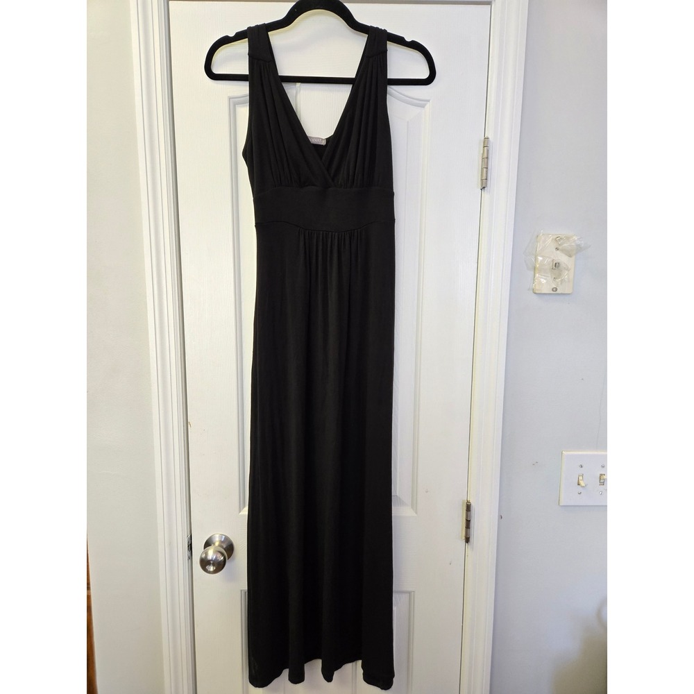 Loveappella Black V-Neck Empire Waist Maxi Dress Small Petite Minimalist Resort